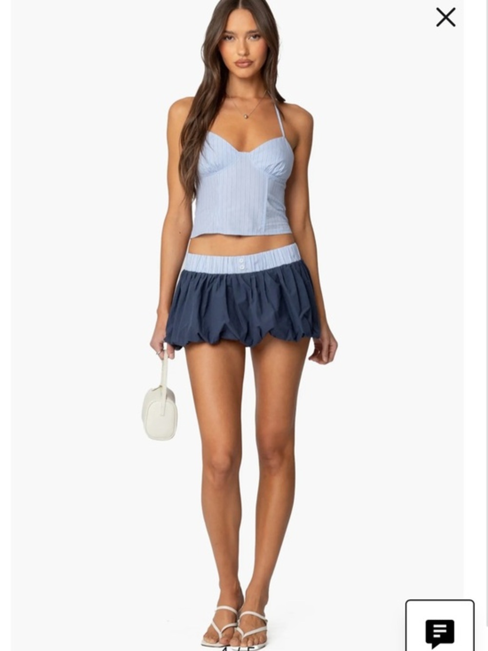 Edikted Janey Bubble cotton mini skirt medium blue